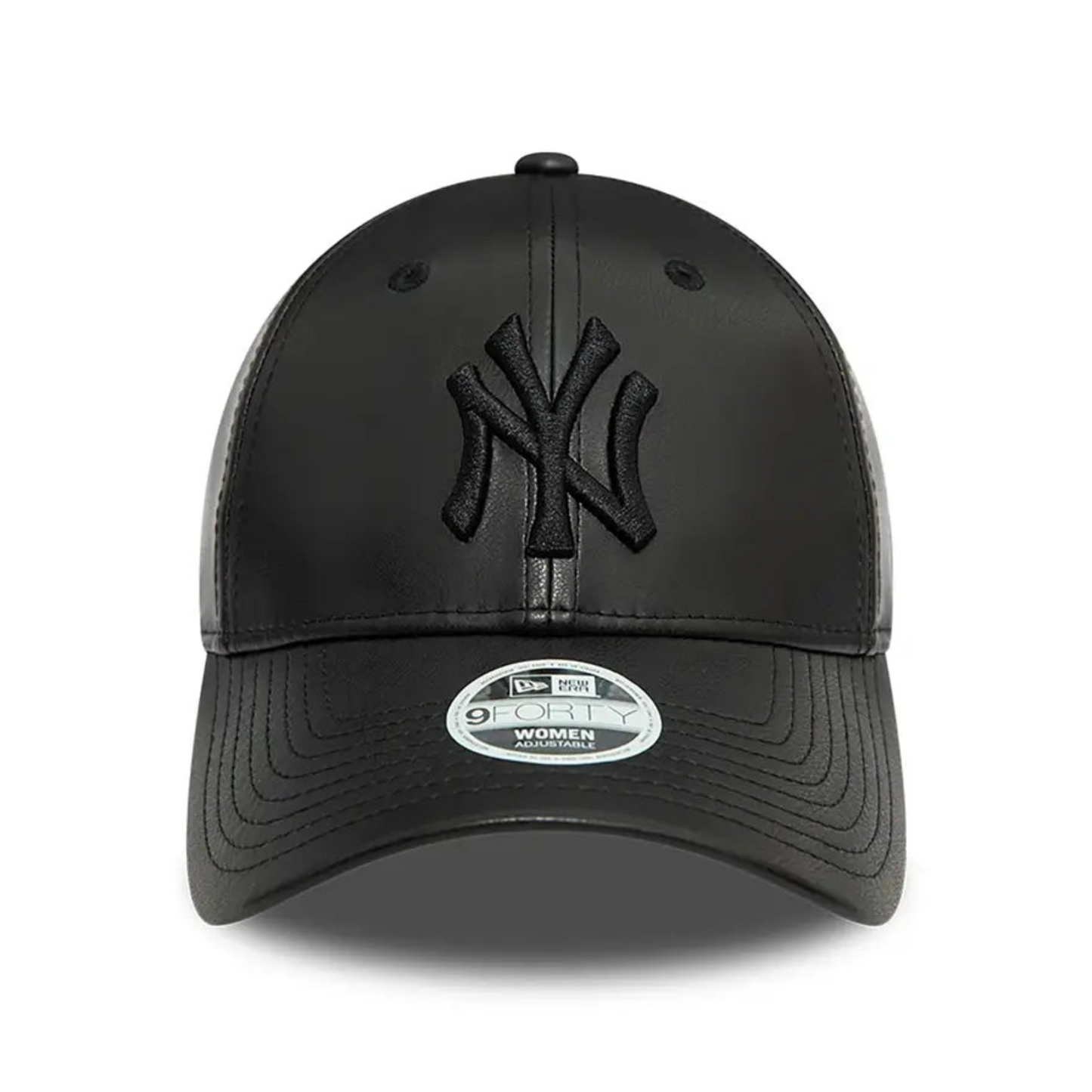 New Era New York Yankees Leather Black 9FORTY Adjustable Cap - Cap On