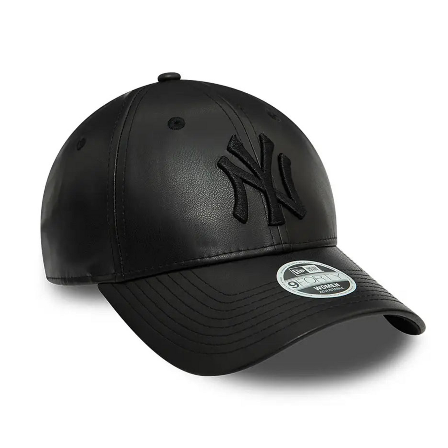 New Era New York Yankees Leather Black 9FORTY Adjustable Cap - Cap On